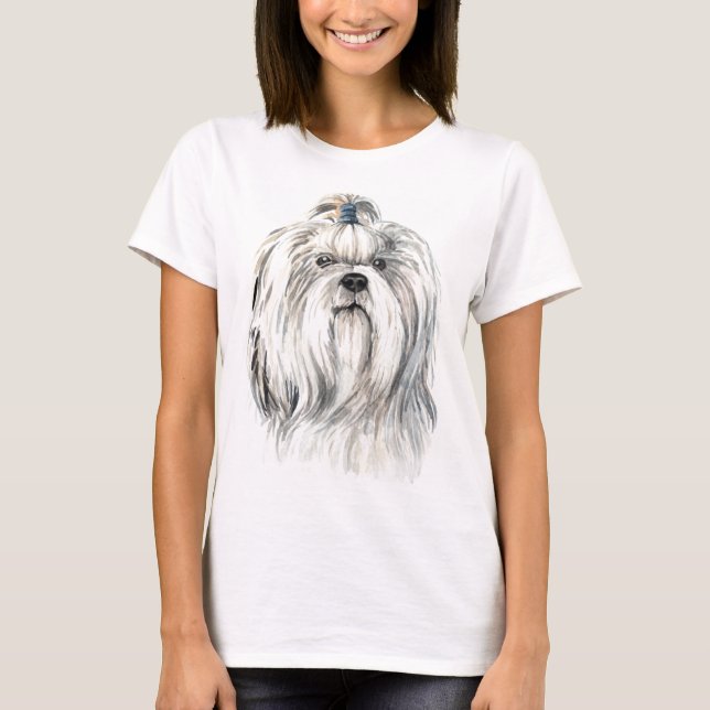 Watercolor Shih Tzu T Shirt (Framsida)