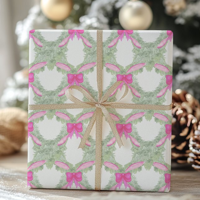 Watercolor Shock rosa Bow Garland jul Presentpapper (Skapare uppladdad)
