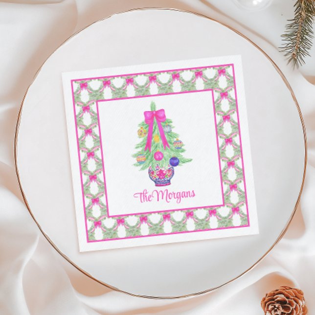 Watercolor Shock rosa Bow Ginger Burk Julgran Pappersservett (Skapare uppladdad)