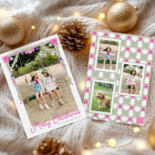 Watercolor Shock rosa Bows Garland julfoto Julkort