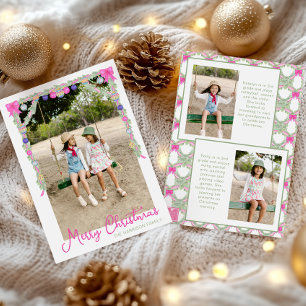 Watercolor Shock rosa Bows Garland julfoto Julkort