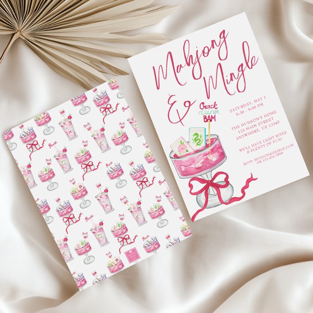 Watercolor Shock rosa Mahjong Cocktails Party Inbjudningar (Skapare uppladdad)