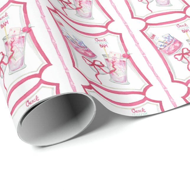 Watercolor Shock rosa Mahjong Cocktails Presentpapper (Rullad Hörn)