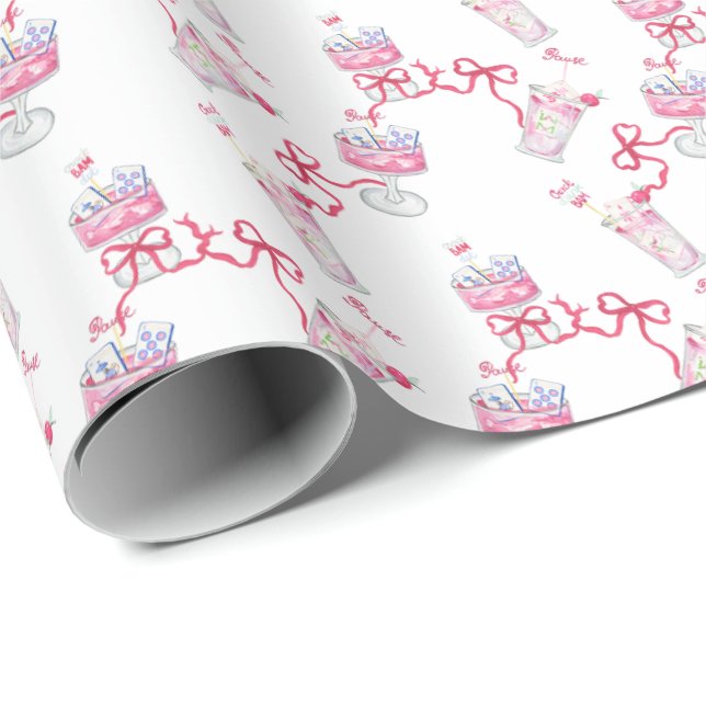 Watercolor Shock rosa Mahjong Cocktails Presentpapper (Rullad Hörn)