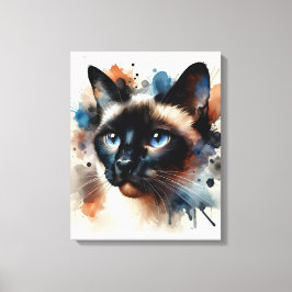 Watercolor Siamese Cat Colorful Porträtt Canvastryck