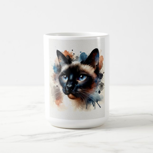 Watercolor Siamese Cat Colorful Porträtt Kaffemugg (Center)