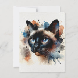Watercolor Siamese Cat Colorful Porträtt Vykort