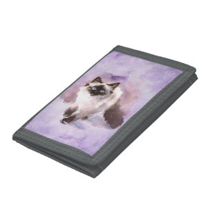 Watercolor Siamese Cat TriFold Nylon Wallet