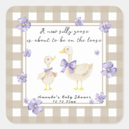 Watercolor Silly Goose Baby Shower  Fyrkantigt Klistermärke