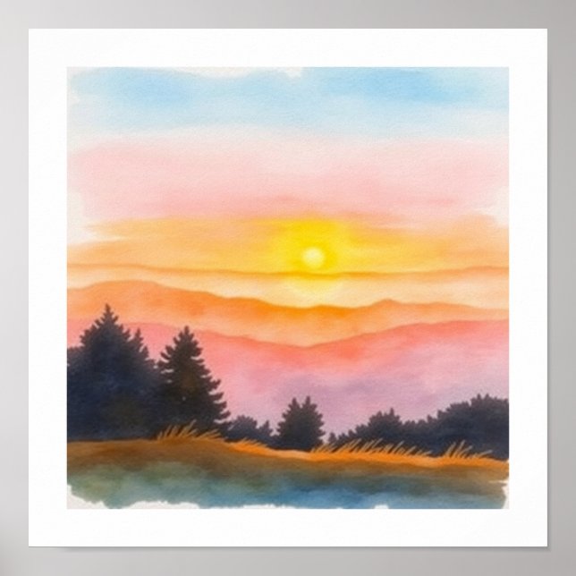 Watercolor SIMPLE Sunset Art Poster (Framsidan)