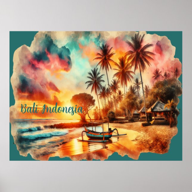 Watercolor Sketch Bali Indonesia Tropical | Poster (Framsidan)