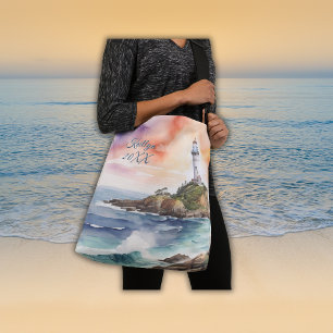 Watercolor Sketch Byron Bay Lighthouse Monogram Axelväska