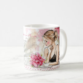 Watercolor Sketch of Paris City with Woman Coffee Kaffemugg