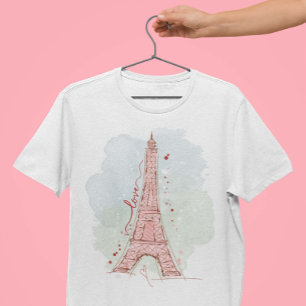 Watercolor Sketchy Doodle Eiffel Torn T Shirt