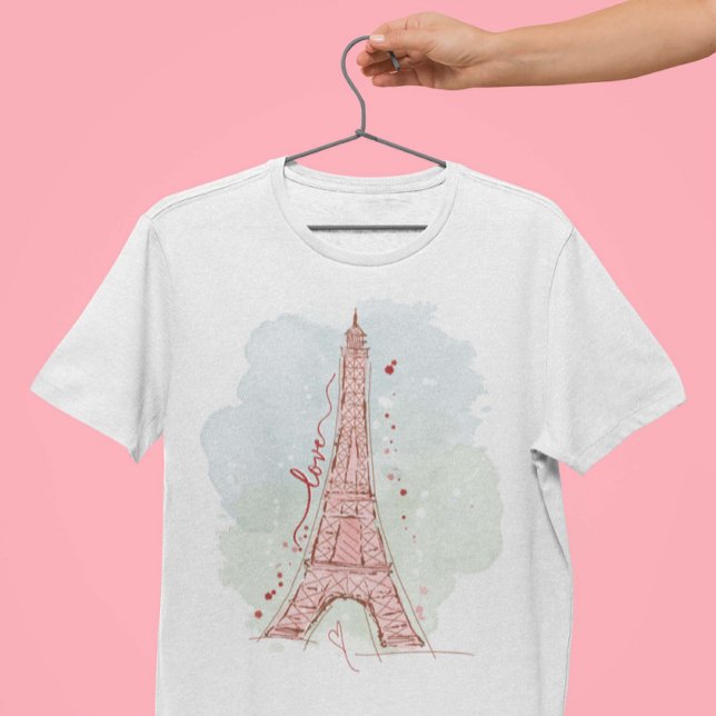 Watercolor Sketchy Doodle Eiffel Torn T Shirt (Skapare uppladdad)