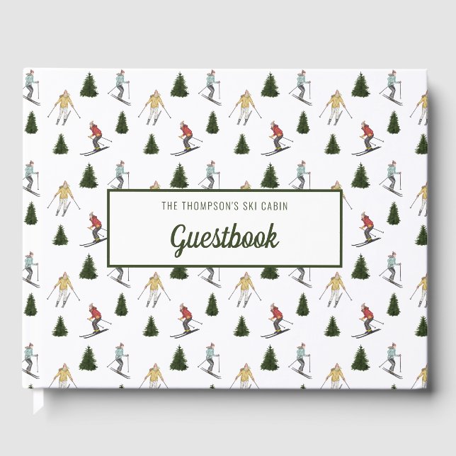 Watercolor Ski Women Pattern Winter Cabin Lodge Gästböcker (Framsida)