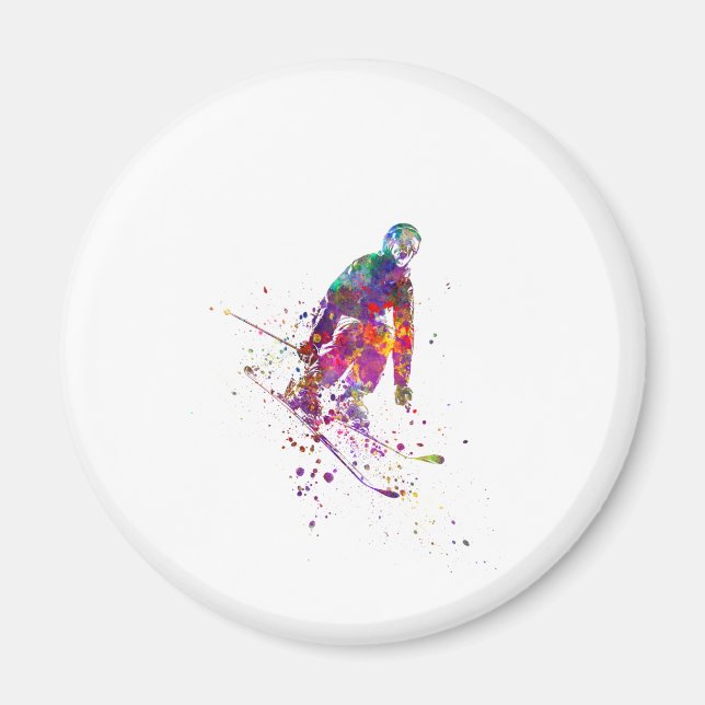 watercolor skier magnet (Framsidan)