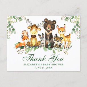 Watercolor Skogs Djur Tacksamt Bebis Shower Vykort