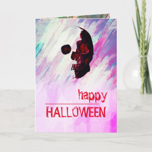 Watercolor Skull Red Payed Halloween Vintage Art Kort