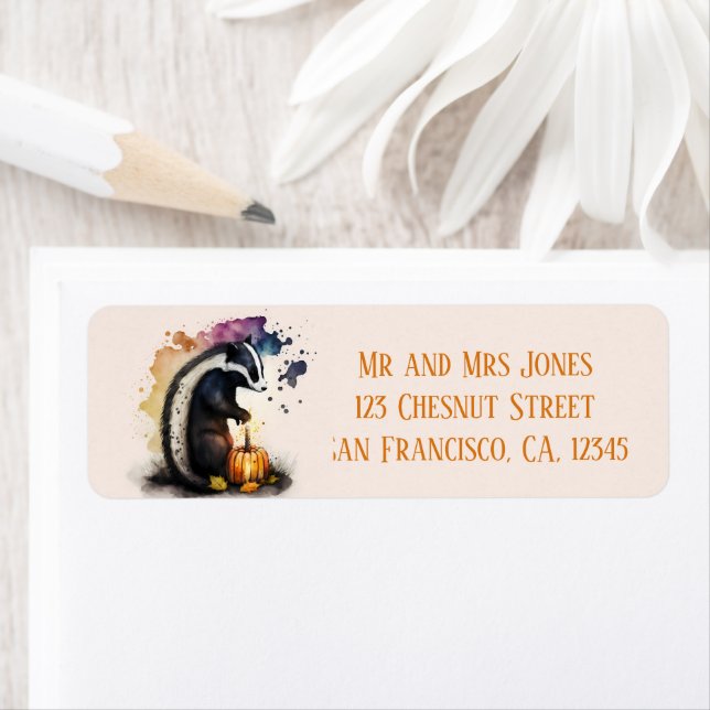 Watercolor Skunk Halloween - Anpassad Returadress Etikett (Insitu)