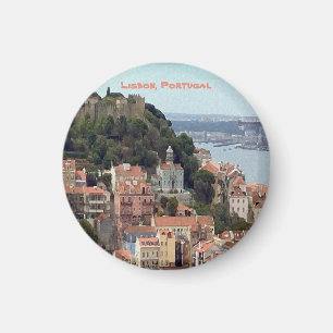 Watercolor Skyline från Lissabon Portugal Magnet