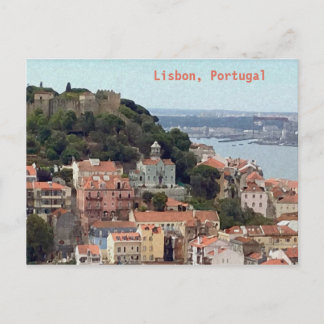 Watercolor Skyline från Lissabon Portugal Vykort
