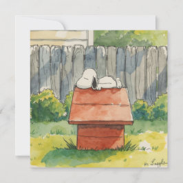 Watercolor Sleeping Dog on Red Doghouse Art Julkort