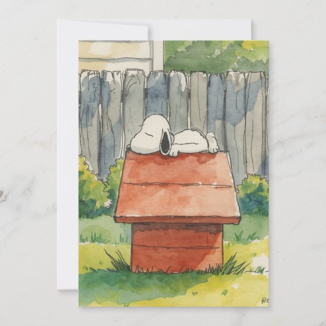 Watercolor Sleeping Dog on Red Doghouse Art Julkort (Framsida)