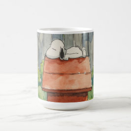Watercolor Sleeping Dog on Red Doghouse Art Kaffemugg