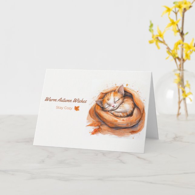 Watercolor Sleeping Kawaii Cat Kort (Gul blomma)