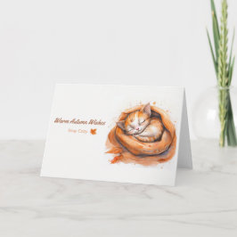 Watercolor Sleeping Kawaii Cat Kort