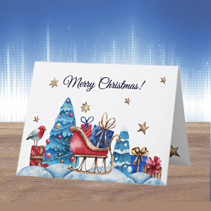 Watercolor Sleigh & Gifts God jul Helgkort