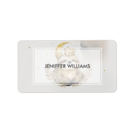 Watercolor Sloth Måne Krona Adressetikett