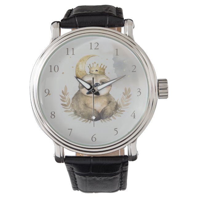 Watercolor Sloth Måne Krona Armbandsur (Framsida)