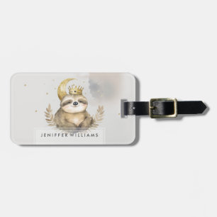 Watercolor Sloth Måne Krona Bagagebricka