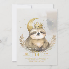 Watercolor Sloth Måne Krona Inbjudningar
