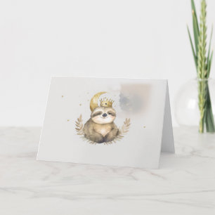 Watercolor Sloth Måne Krona Kort