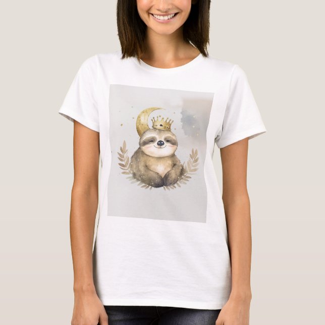 Watercolor Sloth Måne Krona T Shirt (Framsida)