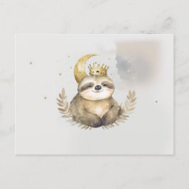 Watercolor Sloth Måne Krona Vykort