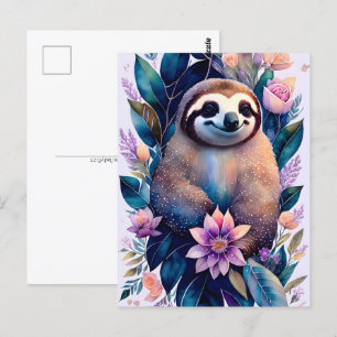 Watercolor Sloth, Vilda djur, Postcross Vykort
