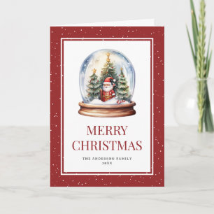 Watercolor Snö Globe Red Photo God jul Helgkort