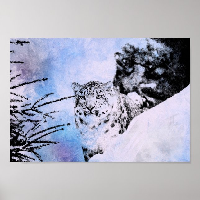 Watercolor Snö Leopard Poster (Framsidan)
