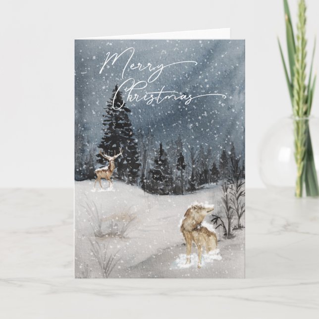 Watercolor Snö Ligcape God jul Kort (Framsida)