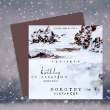 Watercolor Snö Winter Mountain Elegant Birthday