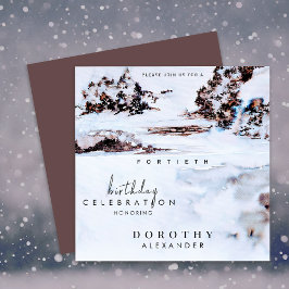 Watercolor Snö Winter Mountain Elegant Birthday Inbjudningar