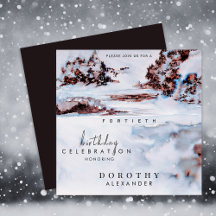 Watercolor Snö Winter Mountain Elegant Birthday