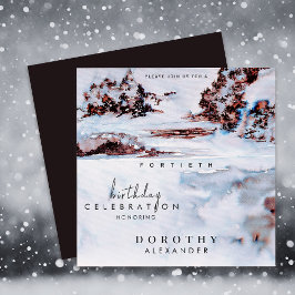 Watercolor Snö Winter Mountain Elegant Birthday Inbjudningar