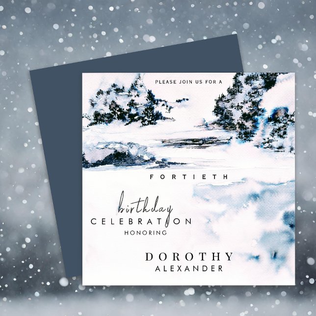 Watercolor Snö Winter Mountain Elegant Birthday Inbjudningar (Skapare uppladdad)