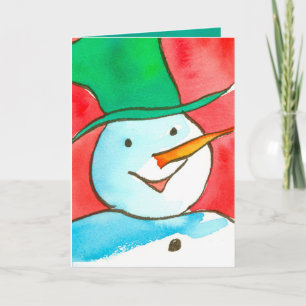 Watercolor Snögubbe God jul Helgkort