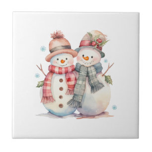 Watercolor Snögubbe Kakelplatta